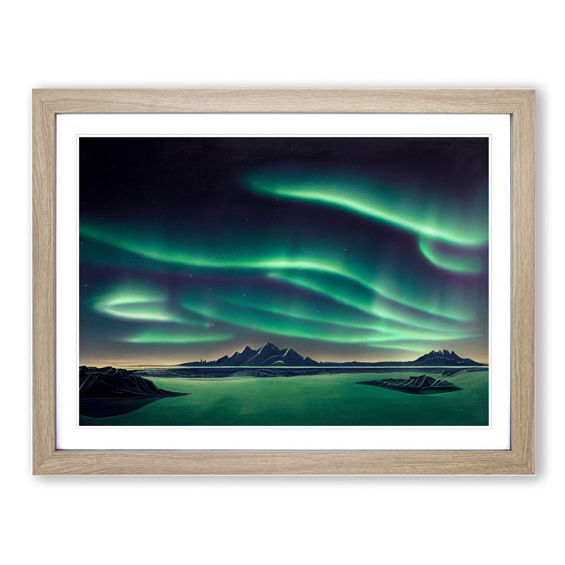 Traditional Northern Lights 1 Piece Single Picture Frame Wall Art, 25cm H x 34cm W x 2cm D, Oak Framed