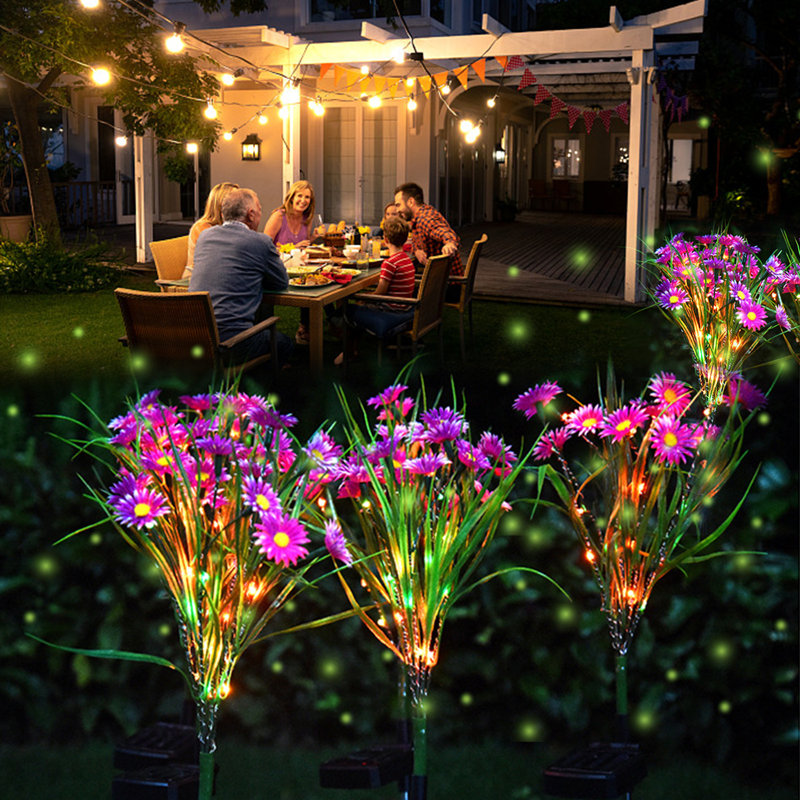 4 Colour Solar Powered Flower Lights Pathway Lamp, Purple