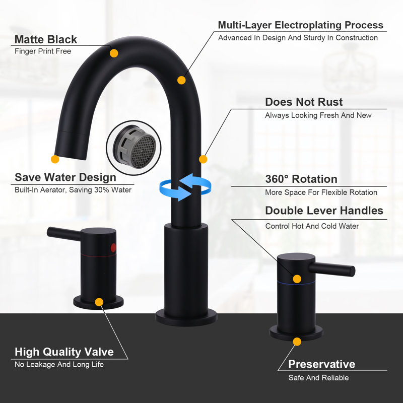 Matte Black 8-Inch Widespread Double Handle Bathroom Faucet