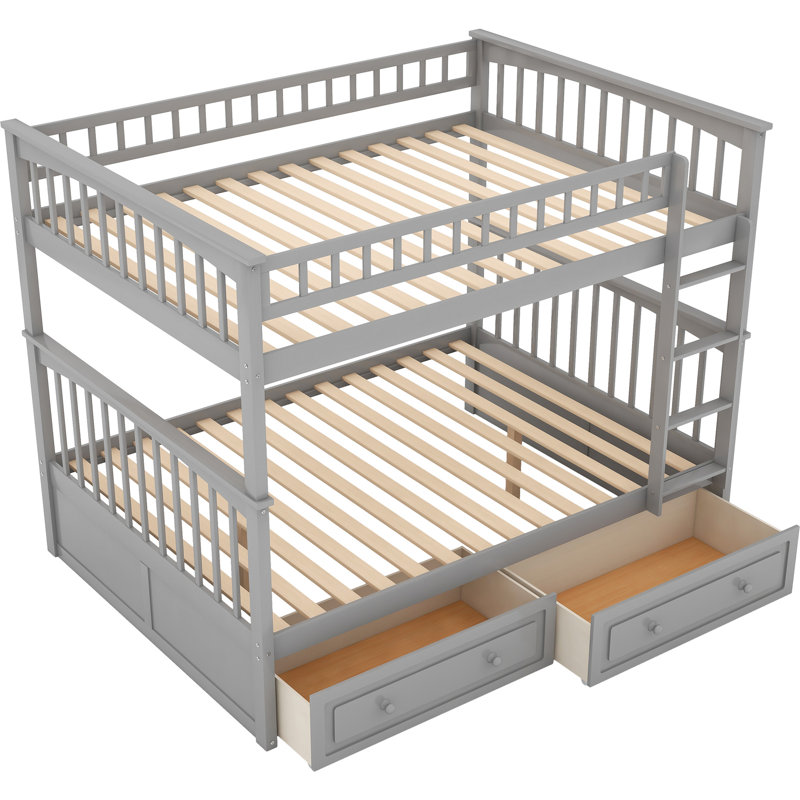 Lit superposé convertible au-dessus d'un lit superposé avec tiroirs - chambre à coucher grise avec tiroirs Easy-Roll, structure en bois massif