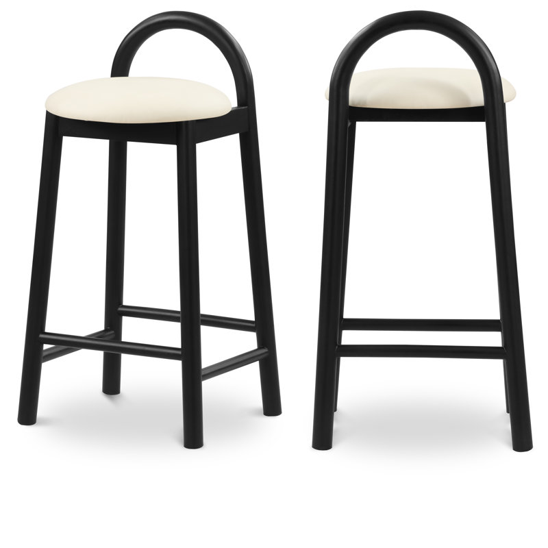 Calvin 27" Counter Bar Stool, Cream Vegan Leather, Black