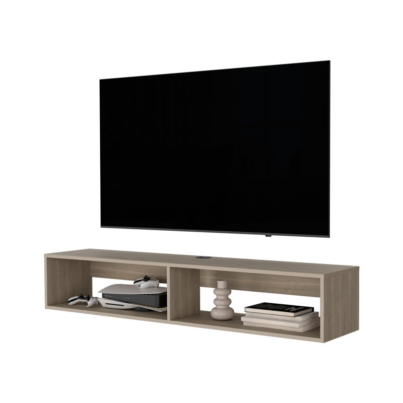 Support média flottant en mélamine avec 2 tablettes, Chêne blanc