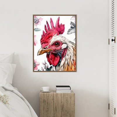 Red Rooster by Ilora Framed Canvas Wall Art Print