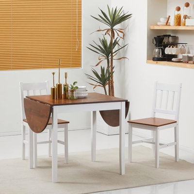 Table de salle à manger pliante en bois massif, bureau de salle à manger Kichen à abattants pour petits espaces, petite cuisine, table ronde pliante extensible pour la maison, appartement, bureau, brun