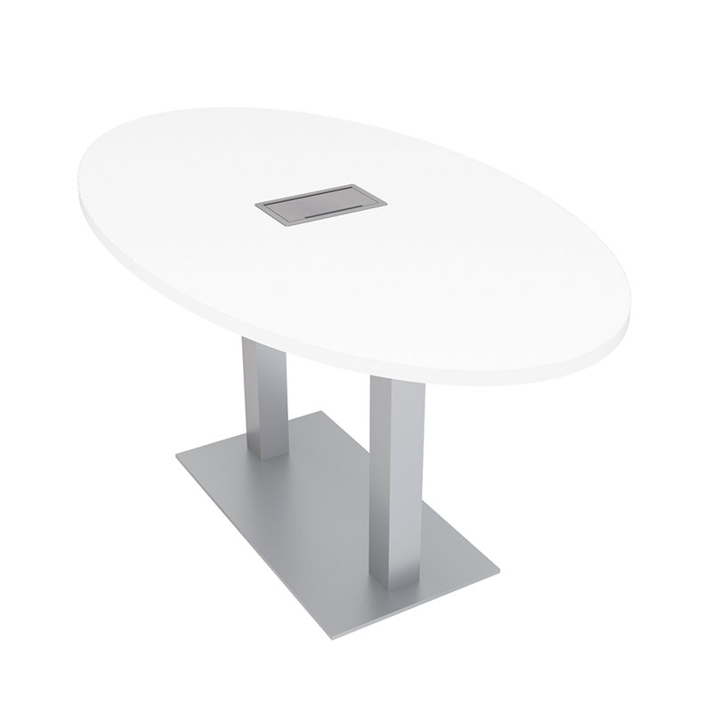 Table de conférence ovale avec alimentation et données, L 60 po x l 36 po, Blanc, Argent argent