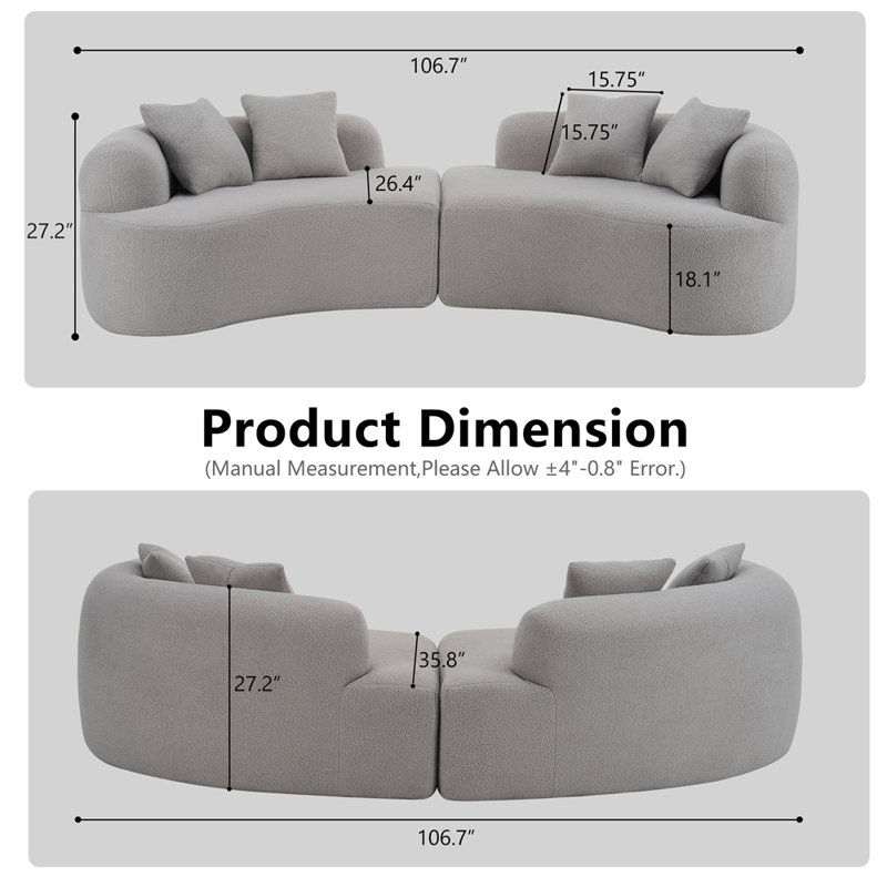 Curved Four Seater Full Compression Sponge Sofa, Gray