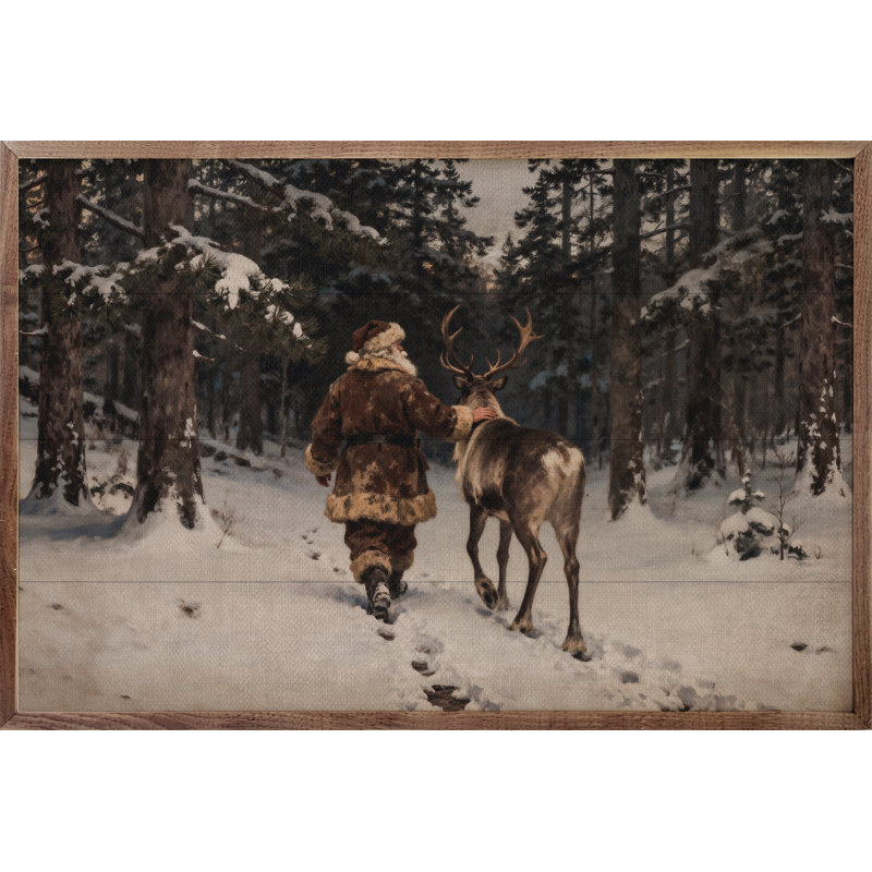 Santa And His Reindeer Walking, 16" H x 24" W