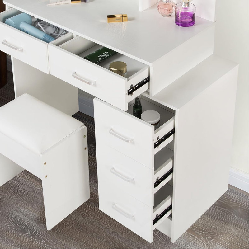 Coiffeuse réglable blanche avec 5 tiroirs