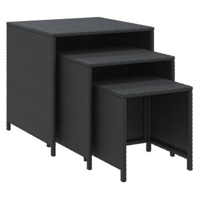 Set Of 3 Black Poly Rattan Nesting Tables - Versatile And Stylish For Living Room Or Patio