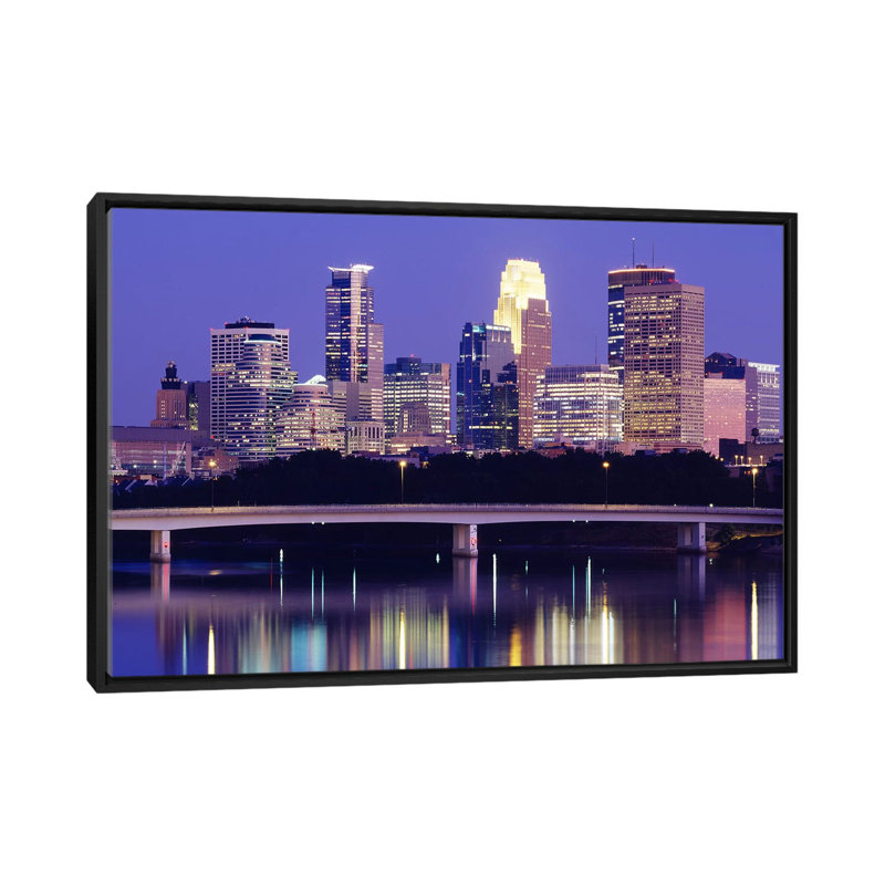 «Minneapolis, Minnesota», reproduction de photo sur toile, H 40 po x l 60 po x P 1,5 po, Toile avec cadre noir, Pas de tapis