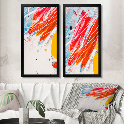 «Blue Yellow and Red Color Splatters», ensemble de 2 peintures sur toiles