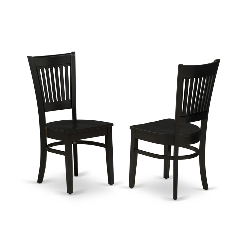 Vancouver Dining Room Chairs - Slat Back Wood Seat Chairs, Set of 2, Black, Black