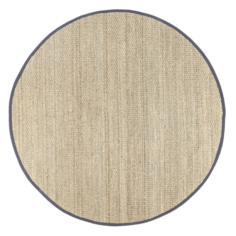 Stephanne Farmhouse Seagrass Natural/Dark Gray Area Rug, Round 8'