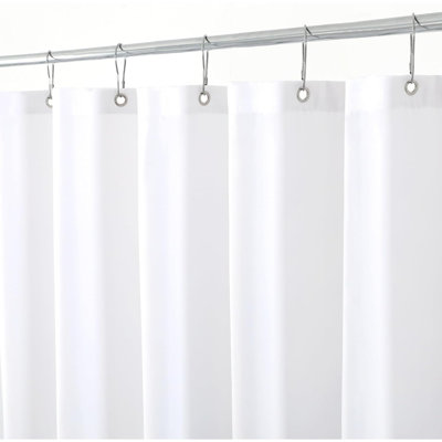 Hotel Quality White Fabric Shower Curtain Liner – Water-Resistant, Machine Washable, Rust-Resistant Grommets, Weighted Bottom Hem