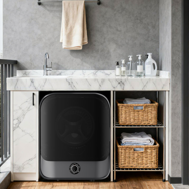 Séchoir à linge portable de 2,6 pieds cubes avec 4 modes de séchage, baignoire en acier inoxydable et porte murale transparente pour appartement