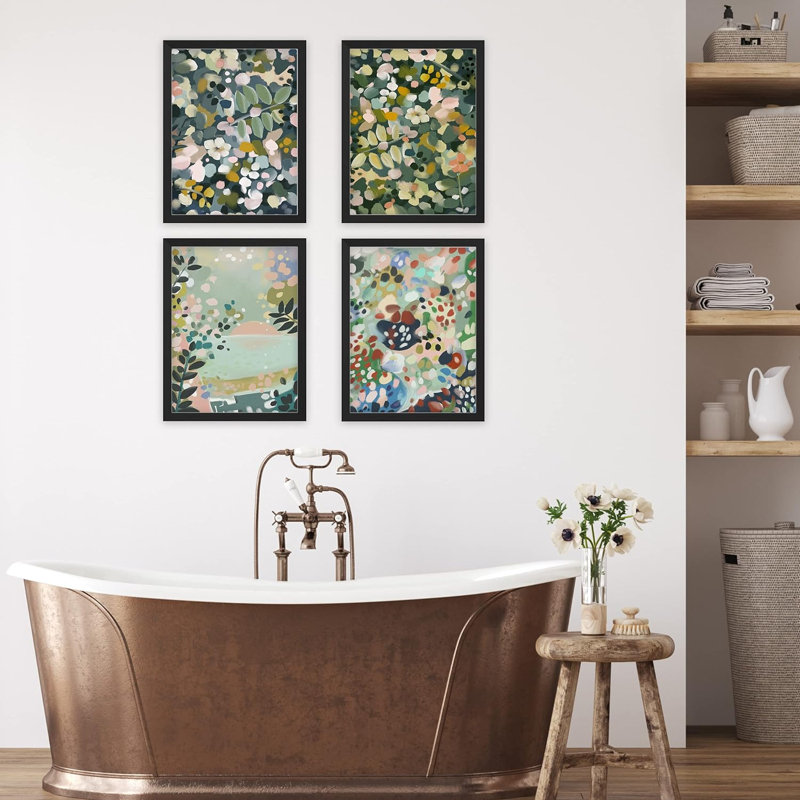 Encadré de peinture de jardin, plante de forêt, ensemble de 4 impressions murales géométriques abstraites encadrées sur papier, impression de 4 pièces