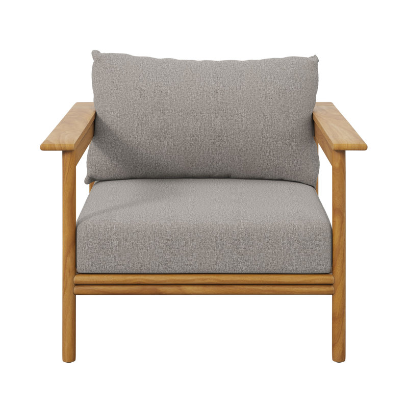 Wren Outdoor Patio Teak Wood Armchair And Ottoman Set In Natural, Driftwood, No