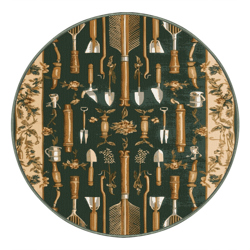 Tapis vert français lavable à la machine, Rond 5 pi