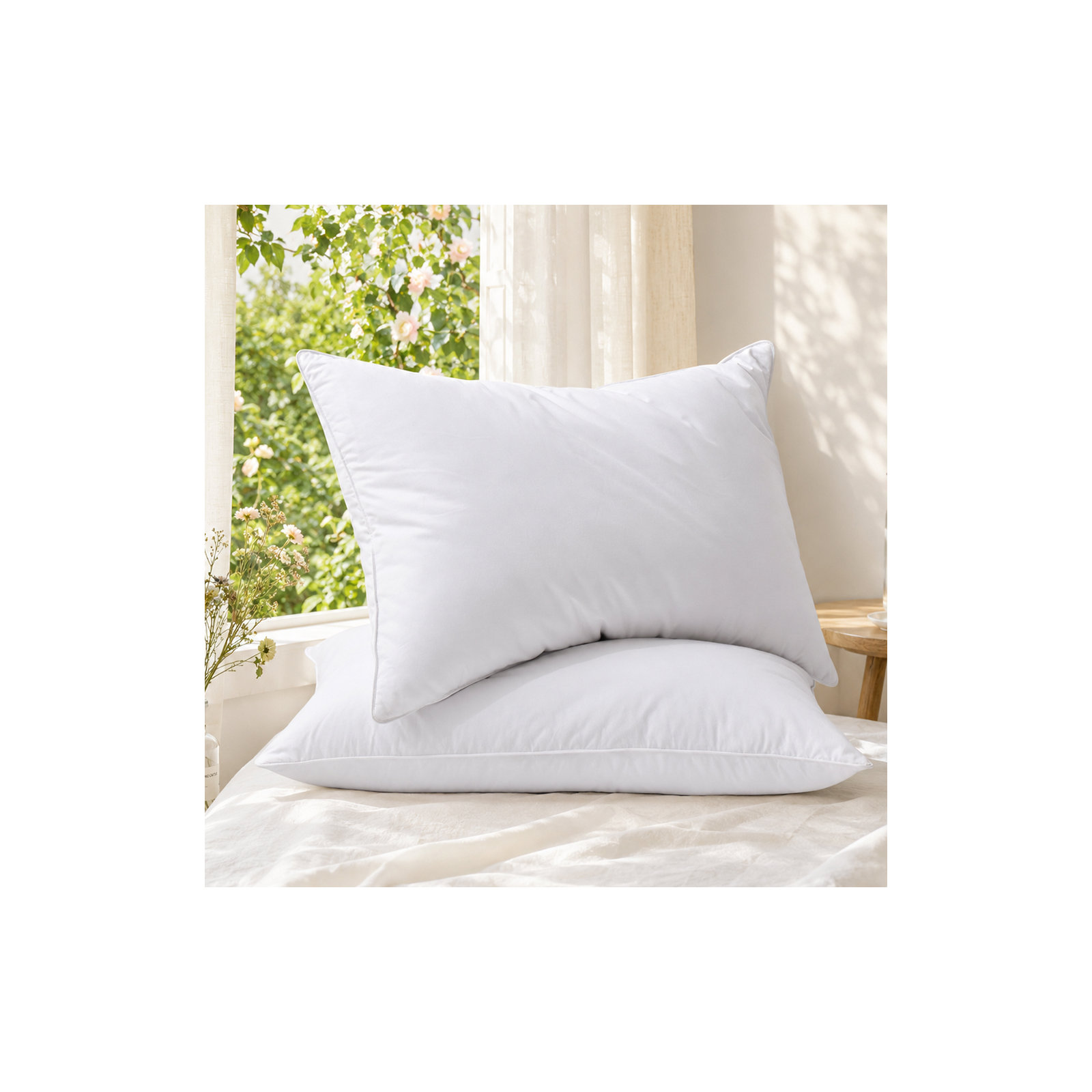 Goose Feather Plush Support Pillow - 100% Cotton Shell, Soft Yet Supportive, King