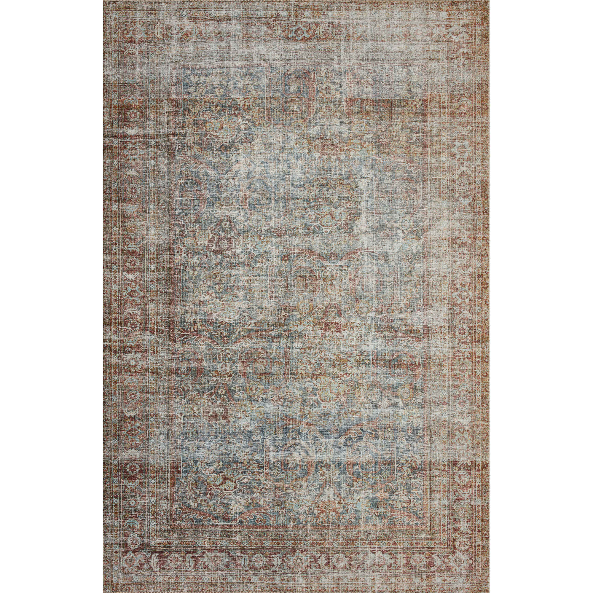 Chris Loves Julia x Loloi Jules Oriental Lagoon/Brick Area Rug, Rectangle 7'6" x 9'6"