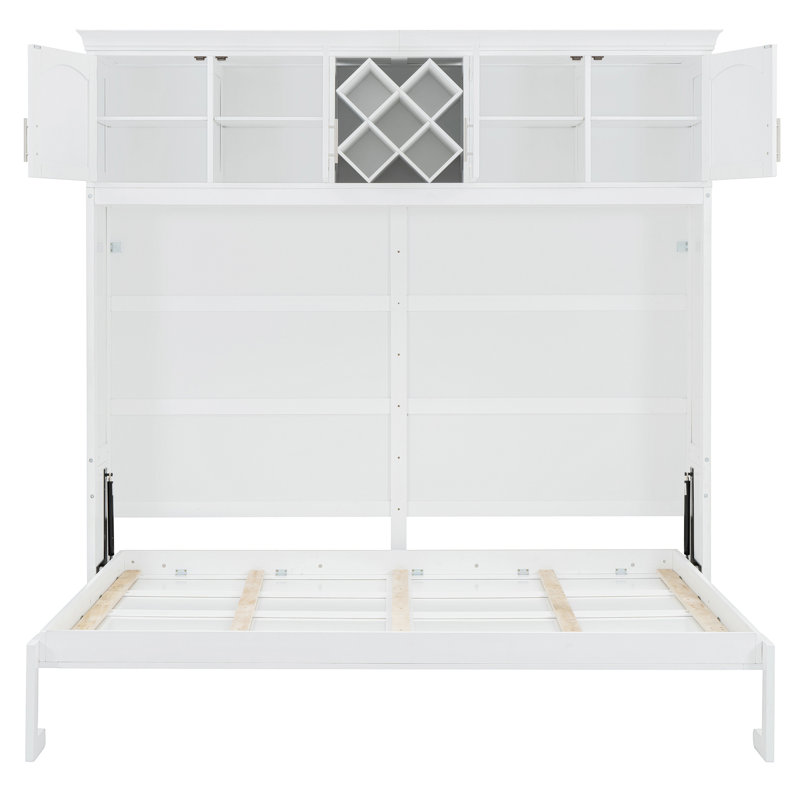 Murphy Bed Cabinet With Wine Rack, White