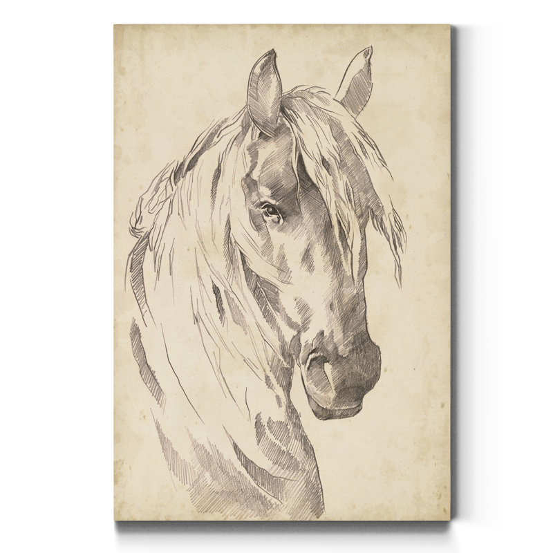 Cheval, dessin de croquis I, reproduction d'art sur toile tendue, H 20 po x l 16 po x P 1 po