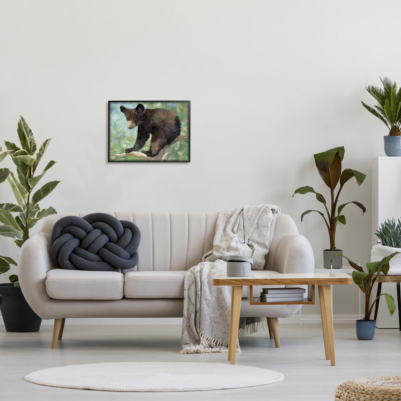 Ourson, forêt, arbre, faune, par Stellar Design Studio - Cadre flottant, impression sur bois, Giclée encadrée noir minuit