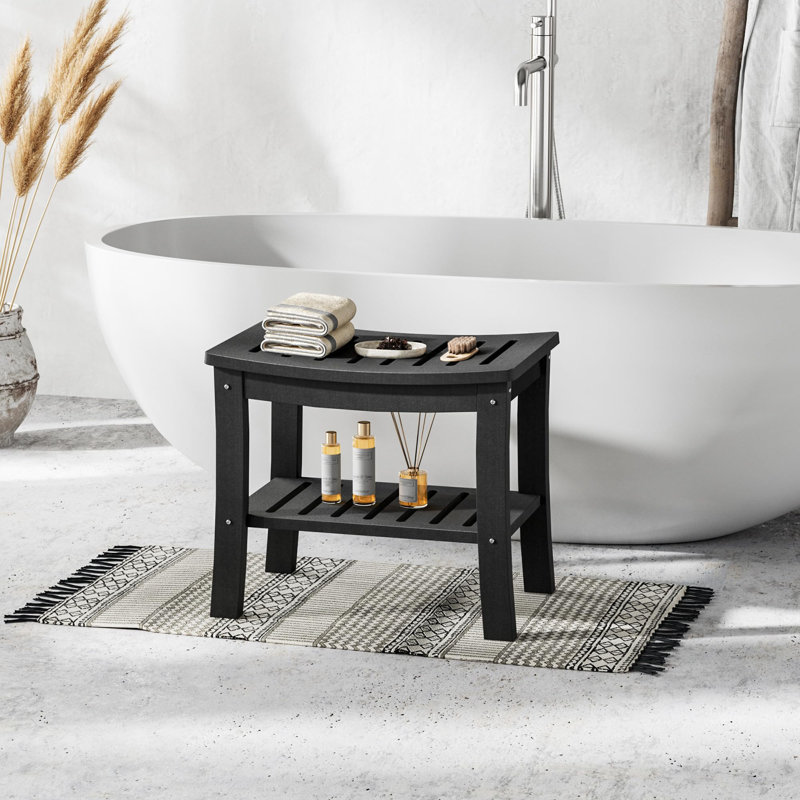 Banc de douche en PEHD imperméable avec rangement pour baignoire et spa, Noir mat