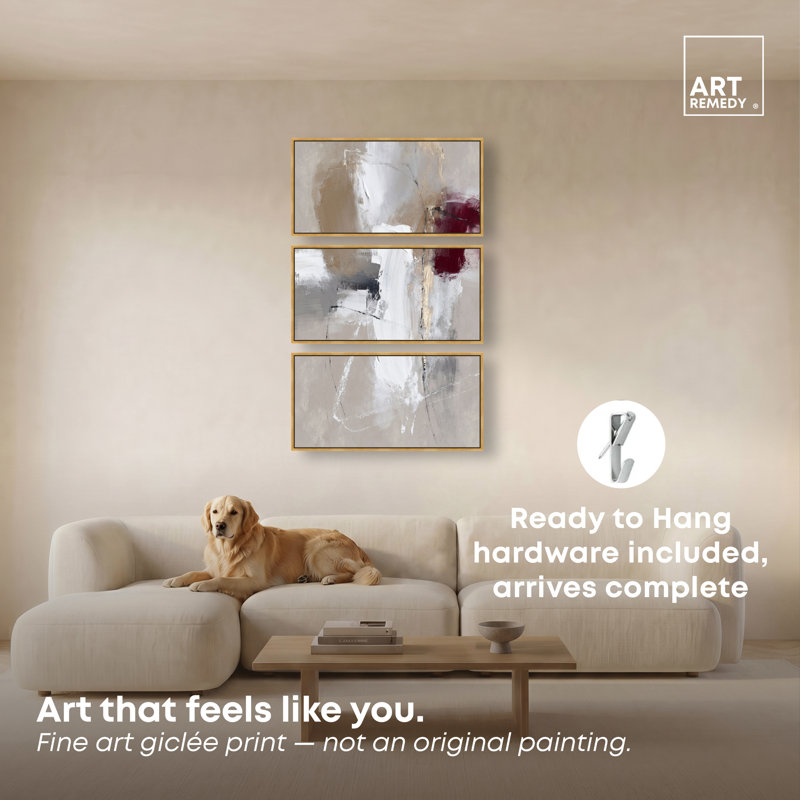 Ensemble d'art mural minimaliste Deep Sanguine I sur toile encadrée par Art Remedy, cadre doré, 40 x 20, Gold Frame