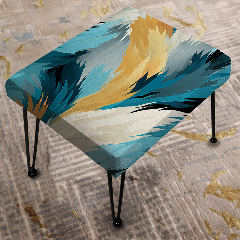Repose-pieds rectangulaire abstrait turquoise Ikat Fusion