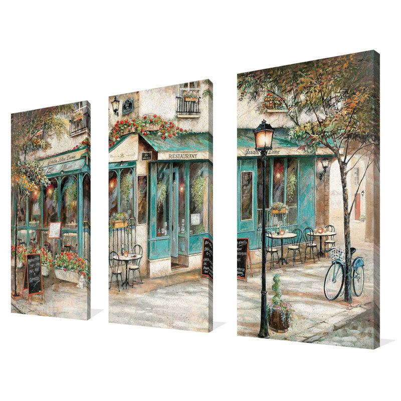 Rue du jardin - Ensemble de 3 peintures sur toile tendue, H 24 po x l 36 po x P 0,75 po