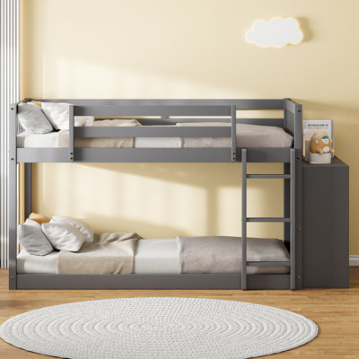 Bunk Bed with Storage Drawers and Shelves, Solid Wood Frame with Ladder, Space-Saving Design for Kids Room