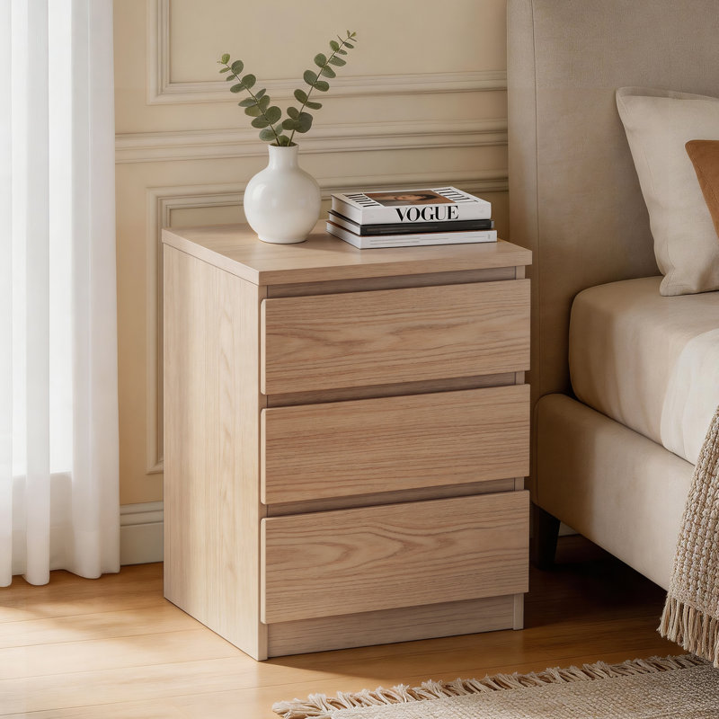 Ensemble de 2 tables de chevet en bois avec 3 tiroirs, Naturel, 2