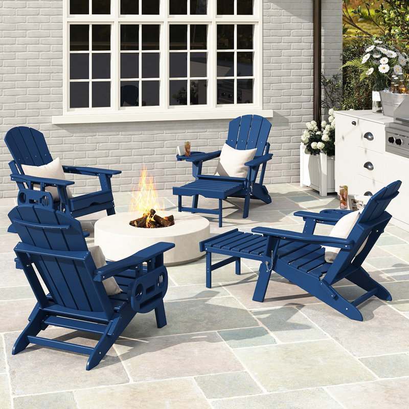 Chaise Adirondack pliante et réglable en PEHD Celese avec repose-pieds, Marine