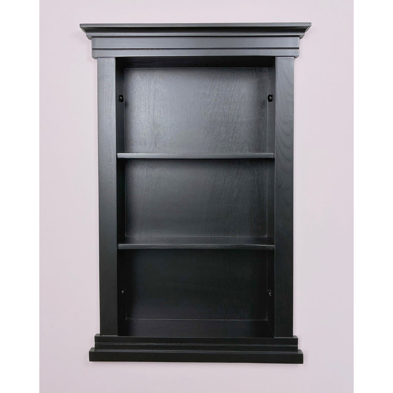 Fox Hollow Furnishings 14x24 Elliot Craftsman Recessed Wood Wall Niche Insert Shelf - NO MDF - Black Plain Back, Black Plain