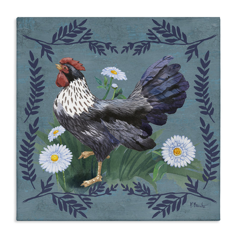 Art mural sur toile Country Hen & Ferns par Paul Brent, H 36 po x l 36 po