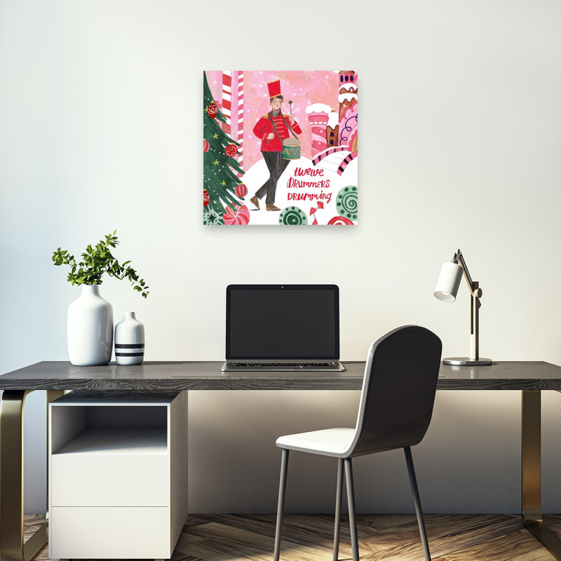 Twelve Drummers Drumming Christmas Abstract Contemporary Christmas Tree Winter Architecture Wall Art Print 1 Piece Wrapped Canvas Wall Art