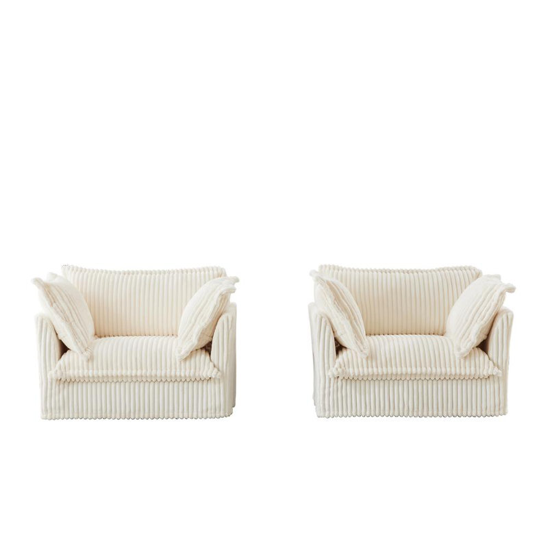 Modern Armchairs Accent Chair Set of 2, Cream Corduroy