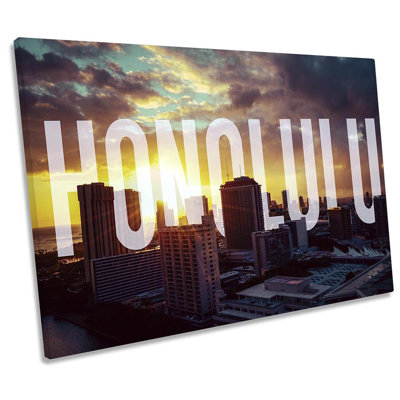 Honolulu Hawaii City Skyline 1 Piece Wrapped Canvas Wall Art