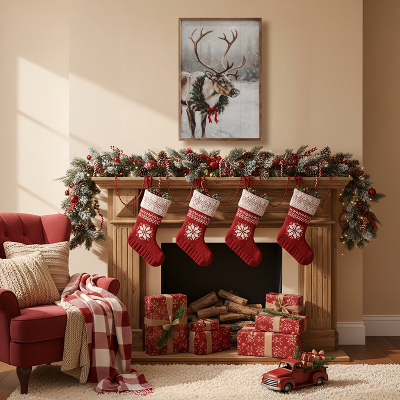 Reindeer With Wreath, H 24 po x l 16 po