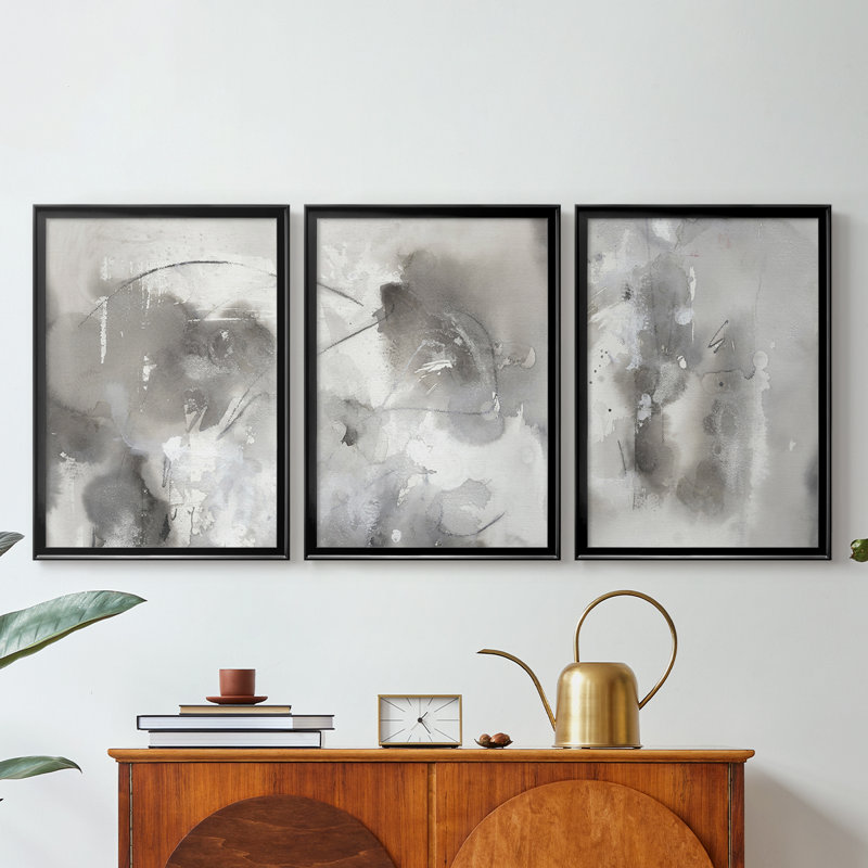 Mystical Objets I - Toile tendue avec châssis sur mesure - 3 pièces, Noir, H 30 po x l 63 po