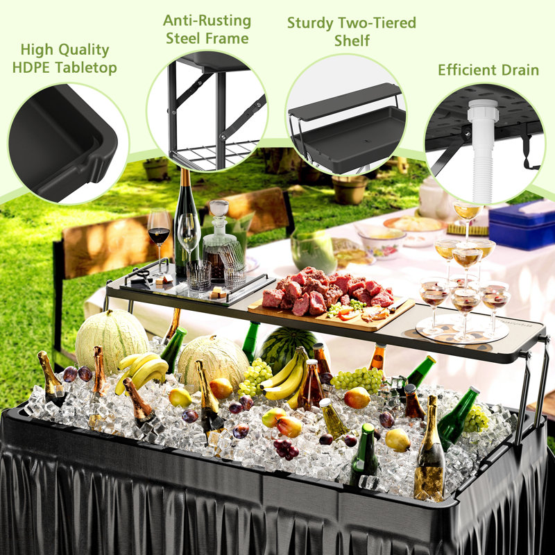 Outdoor Folding Ice Cooler Table, Black