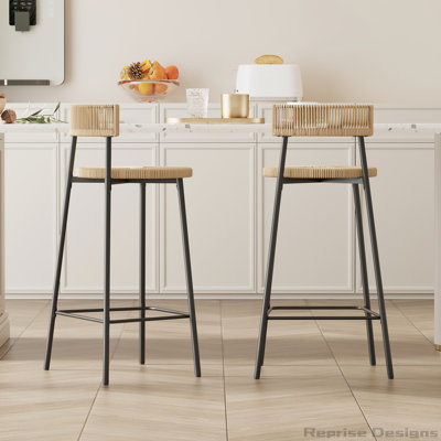 Paper Rope Round Bar Stools with Back Set of 2