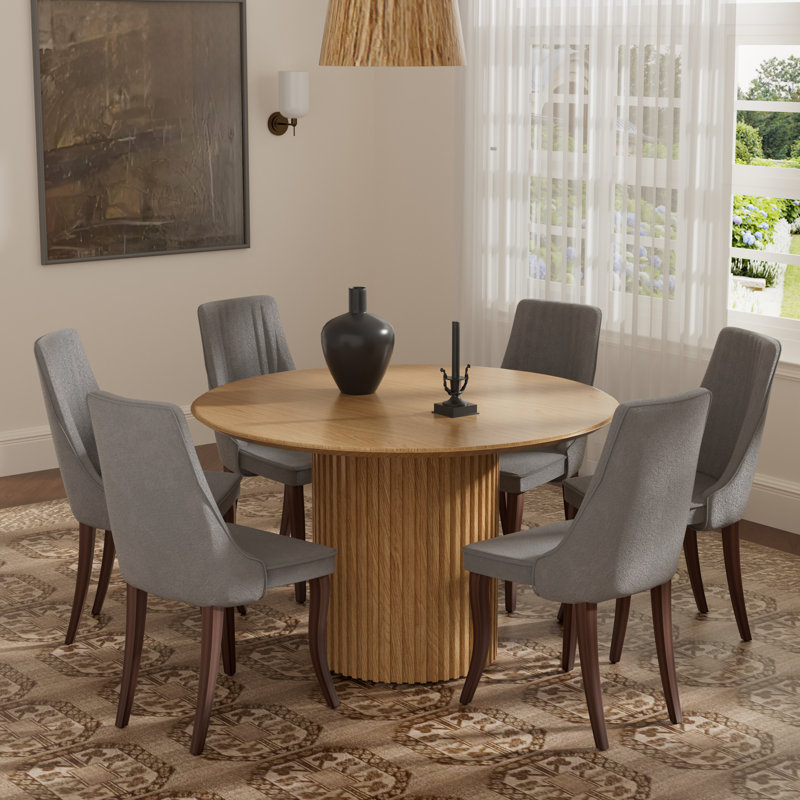 Ensemble de salle à manger à piédestal rond en rayonne, Bois, Gris, Bois