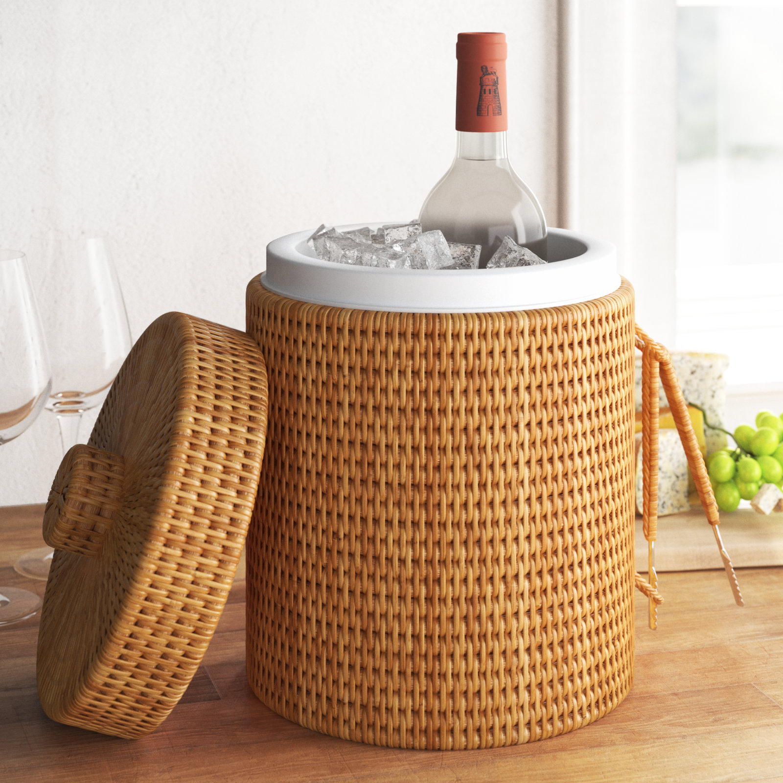 Wynwood Ice Bucket, 9" H x 9" W x 9" D, Honey Brown