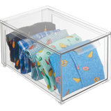 Stackable Plastic Storage Organizer Bins With Pull-Out Drawer For Closet, Cabinet, Shelf, And Dresser Organization - Clear 4-Pack