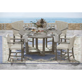 6 Seats 7 Pcs Grade-A Weathered Teak Wood Dining Set: 60" Sema Round Table And 6 Alsoi Arm Chairs #11AI3506