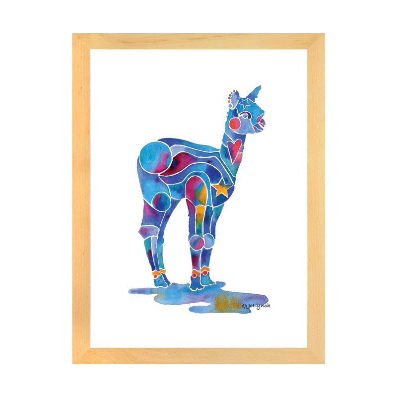 Alpaca Cria par Jo Lynch - impression d'art graphique, H 24 po x l 16 po x P 1 po, Papier encadré de bois naturel, Blanc