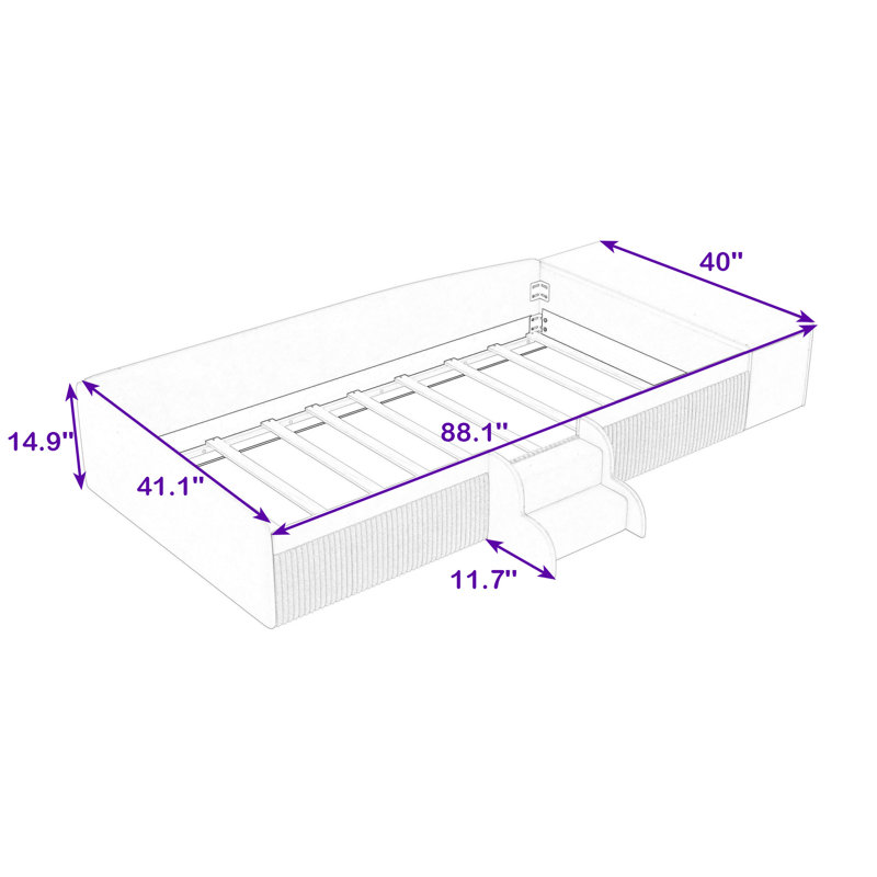 Velvet Upholstered Ded with Storage Ottoman, Staircase and Padded Guardrails, Pink White, Twin