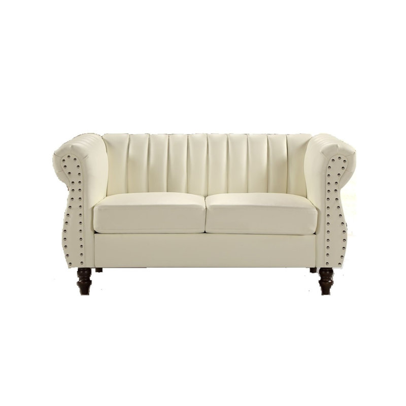 Causeuse Chesterfield 59 po Zierikzee, Similicuir crème / blanc
